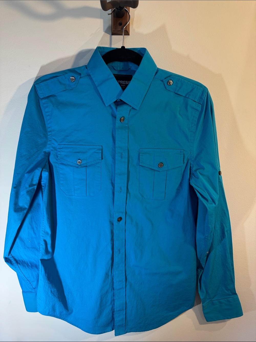 Express Men’s Military-Style Button-Front Jacket - Blue